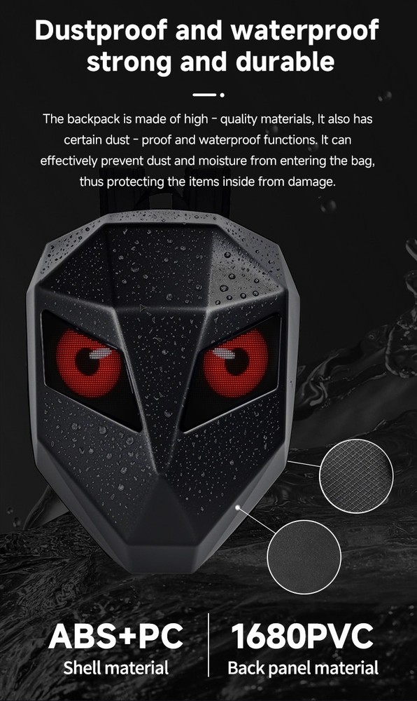 New Cool Tech LED Motorcycle Backpack with Illuminated Eye Display in Black