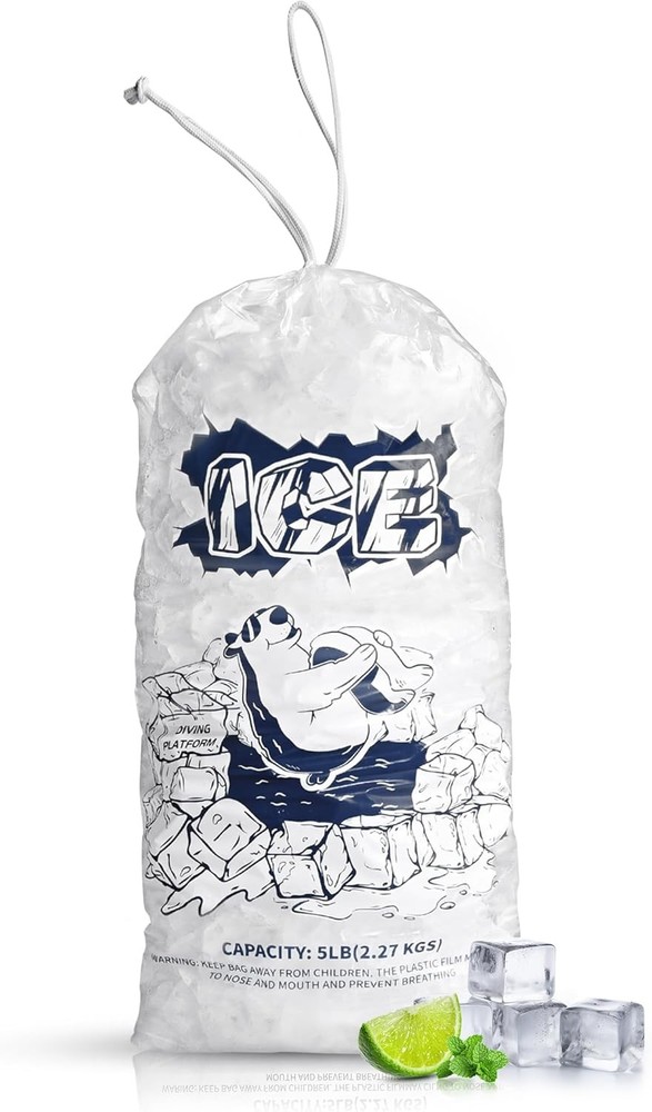 FireKylin Ice Bags 5lb with Drawstring,50 Pack Plastic 50 PACK, 05LB