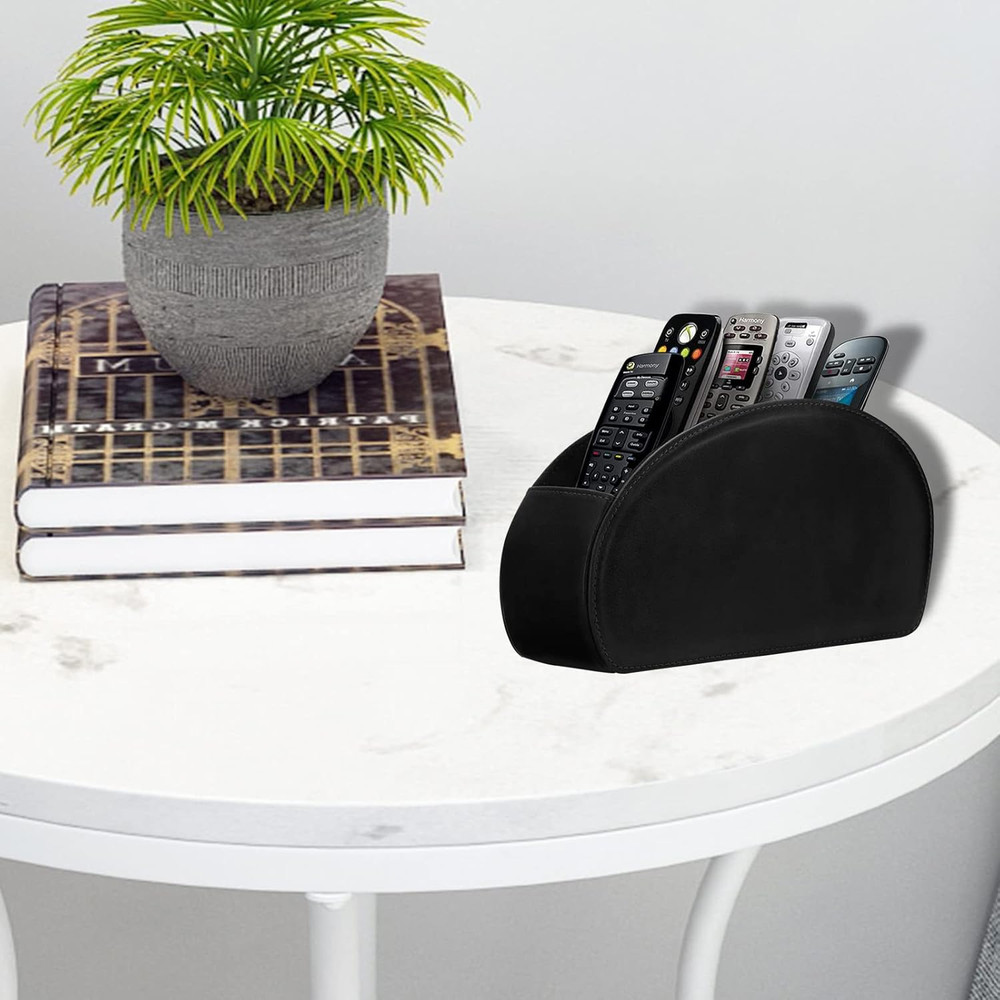Leather Remote Control Holder with 5 Compartments Desktop Organizer Storage Box/