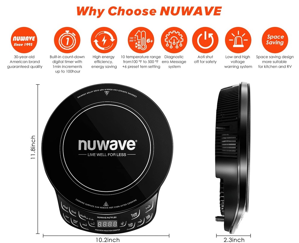 Nuwave Flex Precision Induction Cooktop, 10.25” ShatterProof Ceramic Glass, 6...