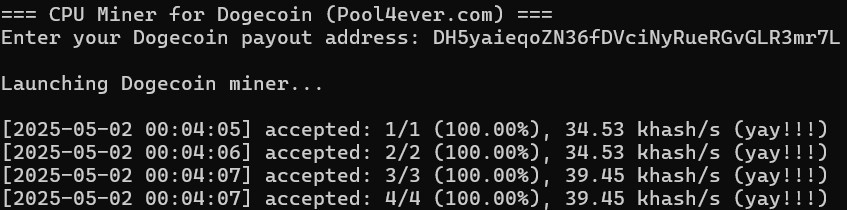 Solo DOGE Lottery Mining On CPU ☆Pool4ever.com☆ Click & Run! Nerdminer Dogecoin