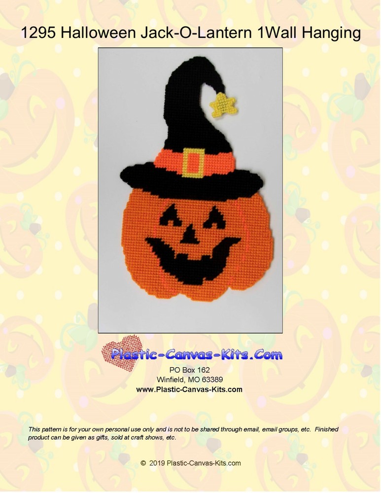 Halloween Pumpkin/Jack-O-Lantern  Wall Hanging-Plastic Canvas Pattern or Kit