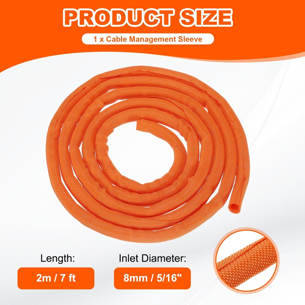 Wire Split Braided Cable Management Sleeve, Orange (5/16" - 7 Feet)
