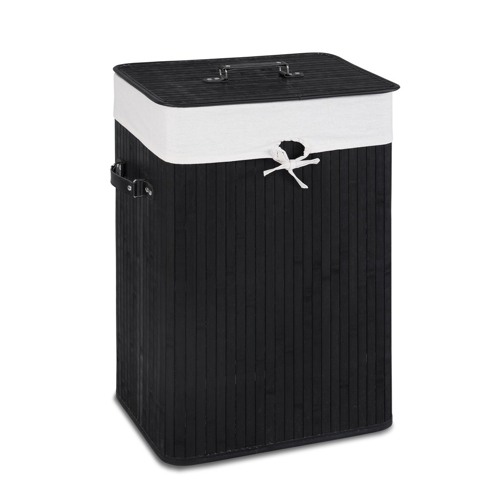 Costway Rectangle Bamboo Hamper Laundry Basket Washing Cloth Bin Lid Black