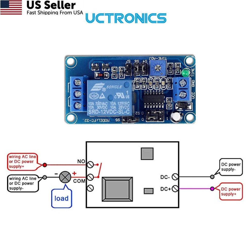 UCTRONICS DC 12V Time Relay Module, On Delay and On/Off with Case, Blue