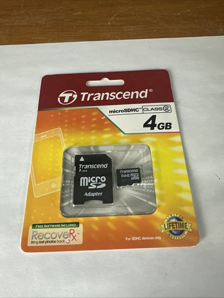 Transcend 4 GB microSDHC Class 2 Flash Memory Card with Adapter TS4GUSDHC2 ~ NEW