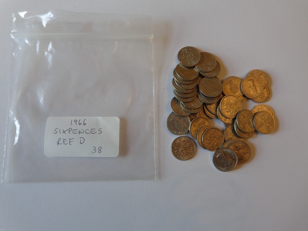 38 ELIZEBETH II SIXPENCES 1966 GOOD CONDITION REF D.