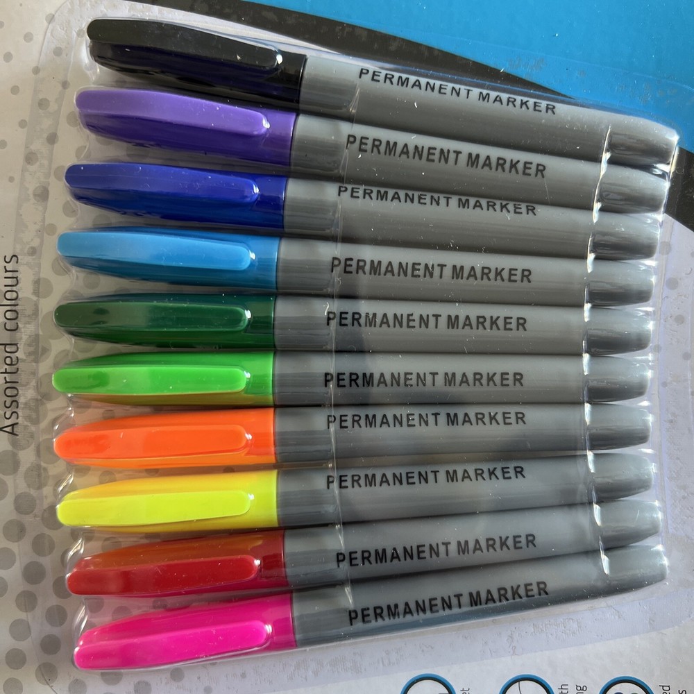 🇬🇧Permanent Marker Pens Sharp Tip Writing Bullet Point Multi Colour Pack of 10