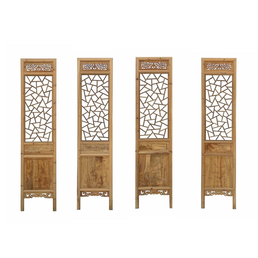 Chinese Lattice Pattern Theme 4 Wood Panel Floor Screen Set cs7037