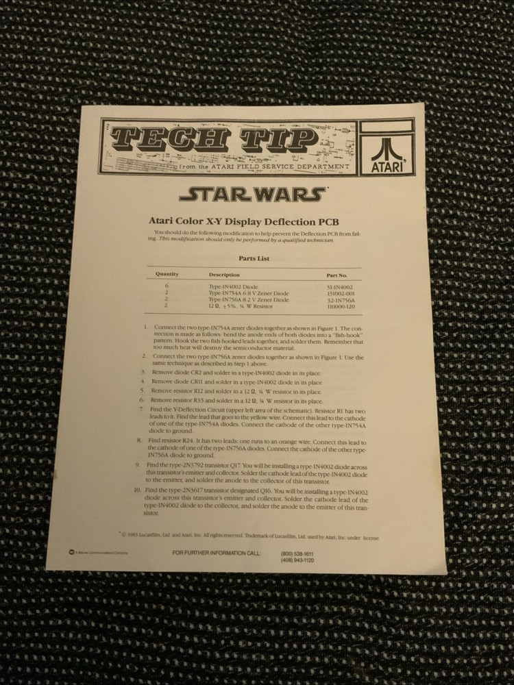 Tech Tip Atari Star Wars Color X-Y Display Deflection PCB Manual