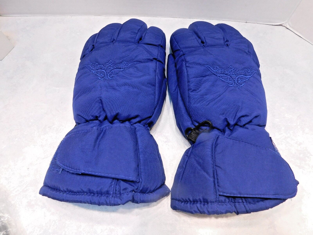 *DESIGNER LADIES BLUE NYLON WINTER SKI  GLOVES POLYESTER LINING SIZE MEDIUM