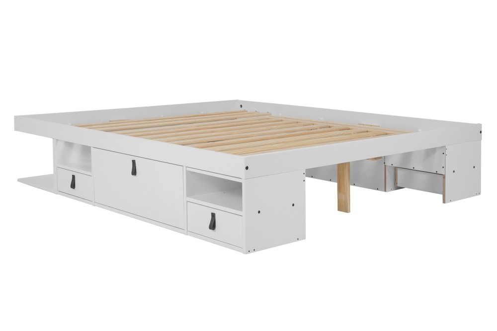Memomad Bali Bed - King Size Storage Platform Bed Frame with Drawers (White)