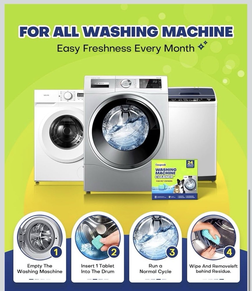 Washer Cleaner Tablets 24 Pack Deep Cleaning HE Front Top Load Septic Safe