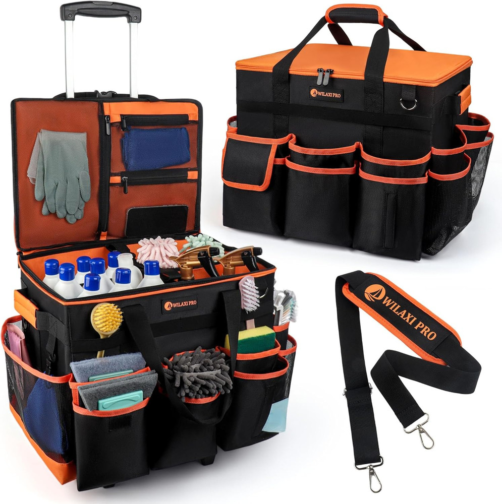  Large Rolling Cleaning Caddy with Wheels and Detachable Trolley, Extra Large W