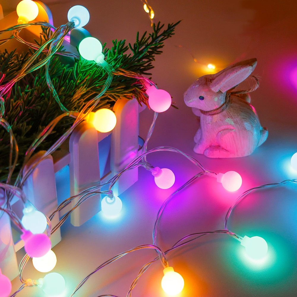 50 LED Globe String Lights 16.4FT Pastel Easter 8 Modes Timer Waterproof Garland
