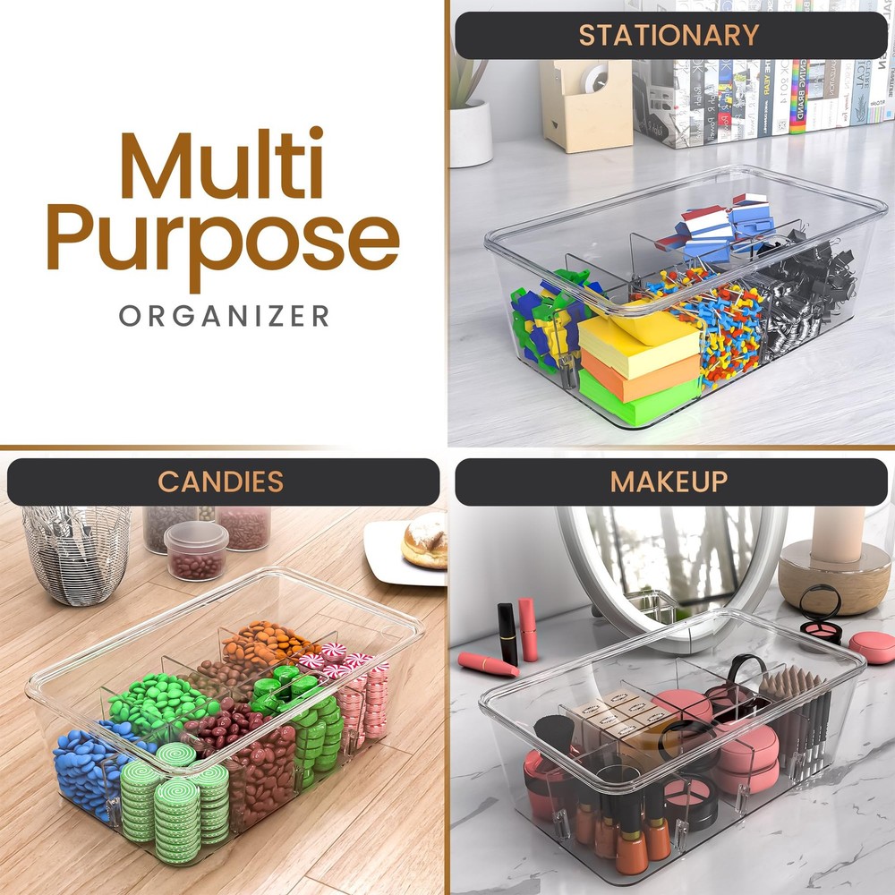 Tea Bag Organizer Set with Lids – 3 Pack Stackable Clear Plastic Storage Bins...