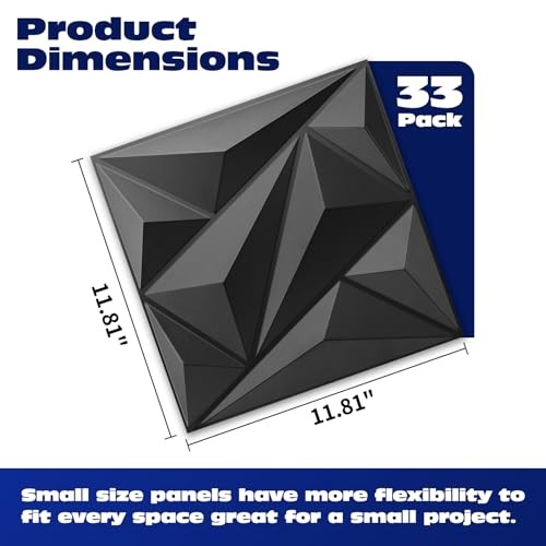 3D Wall Panel Diamond for Interior Wall Décor, PVC Flower 33 Pack 33 Black