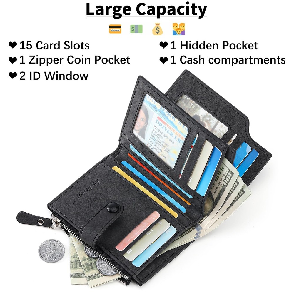 Wallet for Men Large Capacity Leather RFID Blocking Trifold Wallet with 2 ID ...