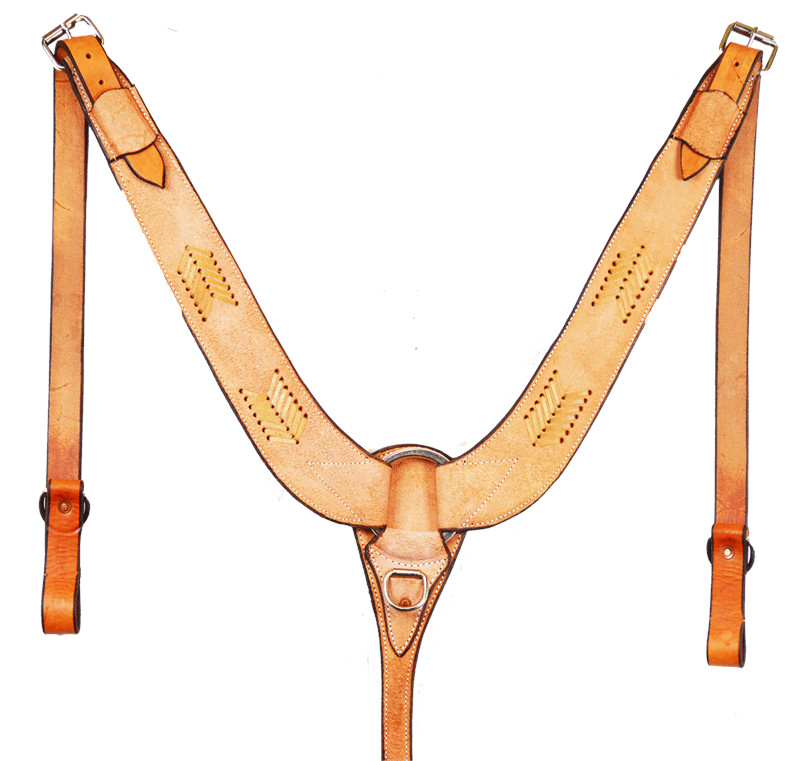 Western Natural Rough Out  Leather Rawhide Weaved  Pulling Collar