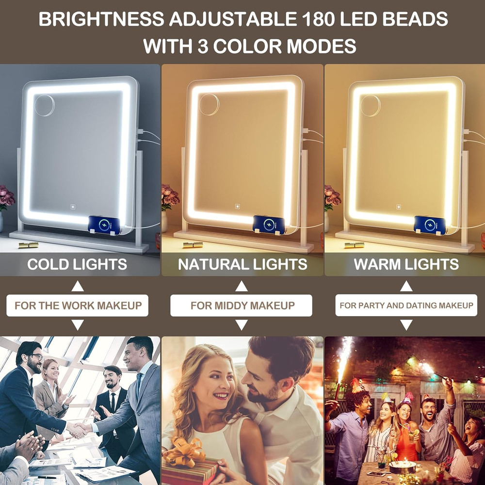 LED Vanity Mirror with 10X Magnification, Touch Control & 3 Lighting Modes