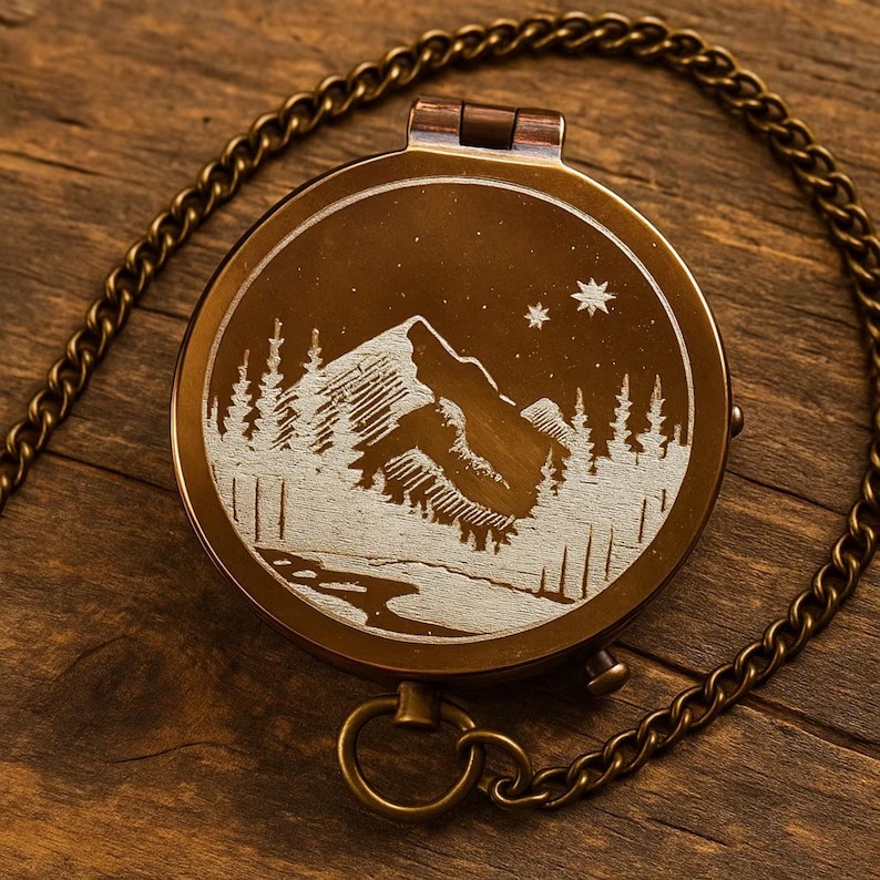 Personalized Engraved Compass Gift: Custom Working Vintage Antique Brass Pocket