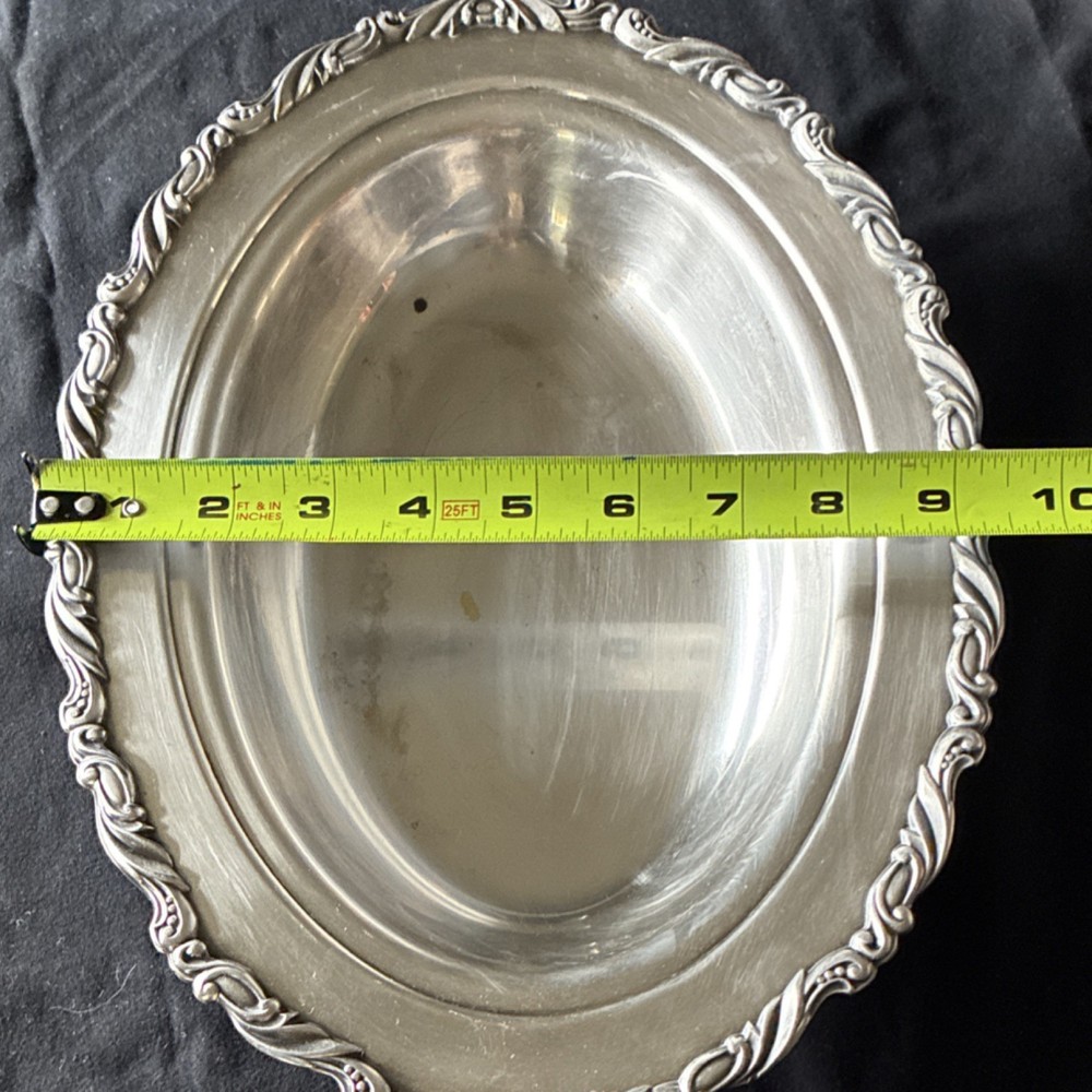 Victorian Silverplate Oval Bowl with Ornate Decorative Rim Decor Pattern