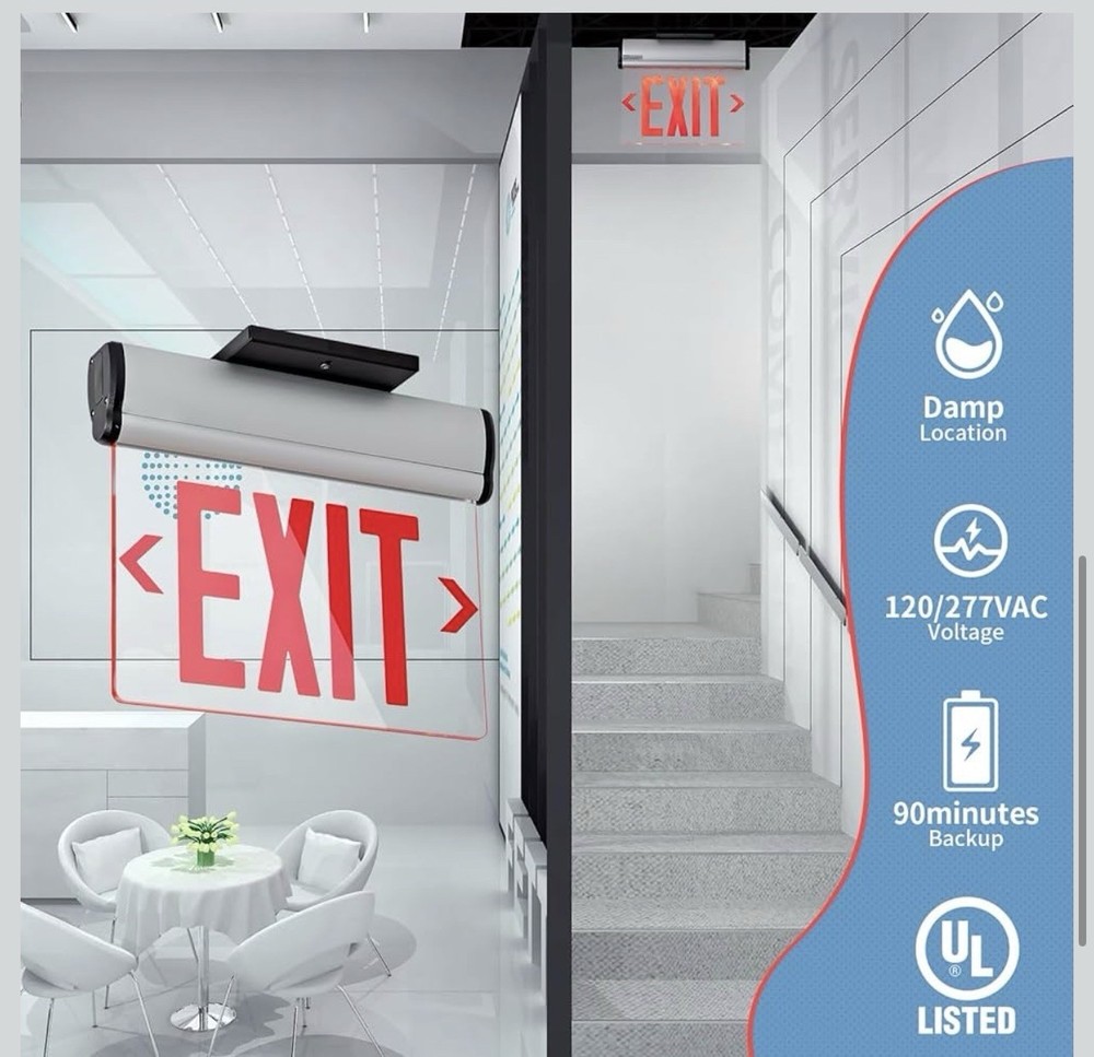 2-Red Exit Signs for Business, LED Edge Lit Exit Sign, UL 924, Hardwired