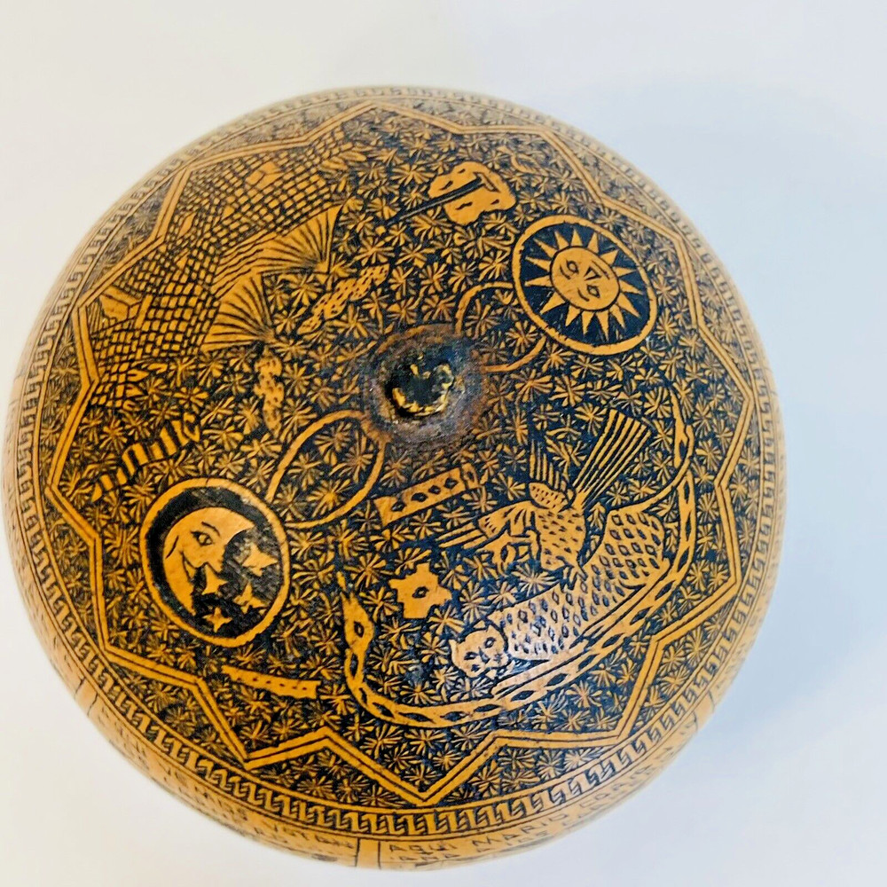 Peruvian Engraved Story Telling Gourd 3" Shaker