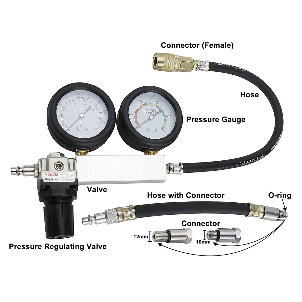KUNTEC Cylinder Leak Down Tester Engine Compression Diagnostics Test Tool Kit