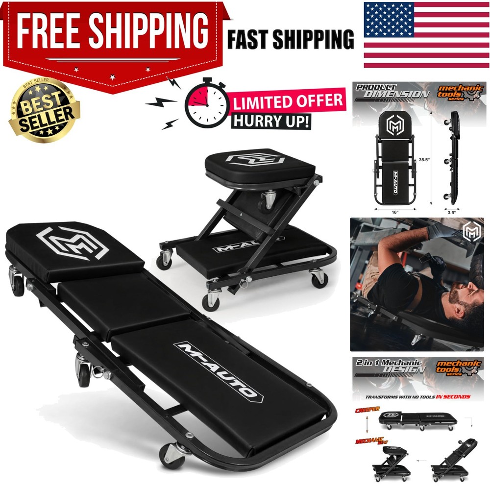 Foldable Z Creeper 2-in-1 Rolling Folding Car Creeper & Seat, 36" Adjustable ...