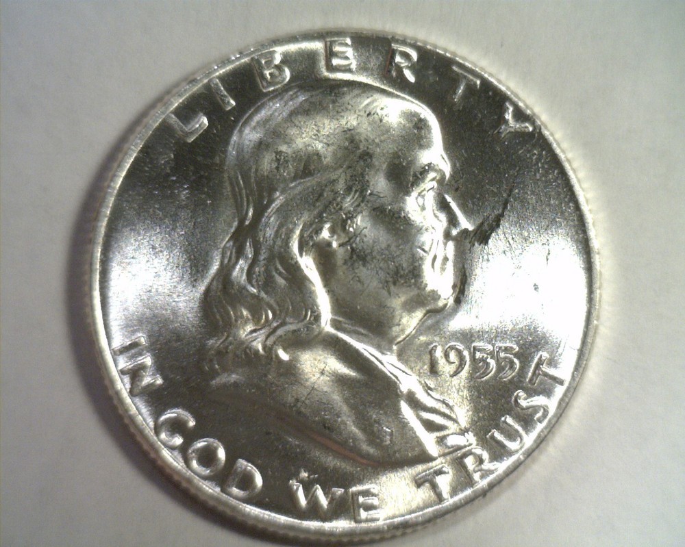 1955 CLASHED DIE REVERSE FRANKLIN HALF NICE UNCIRCULATED NICE UNC. ORIGINAL COIN