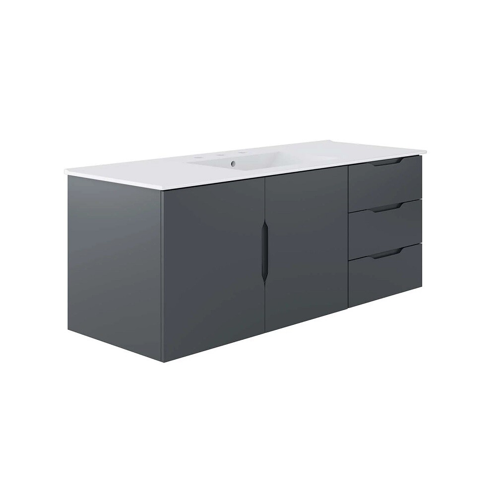 48" Floating Bathroom Vanity Single Ceramic Sink Countertop Black White Gray