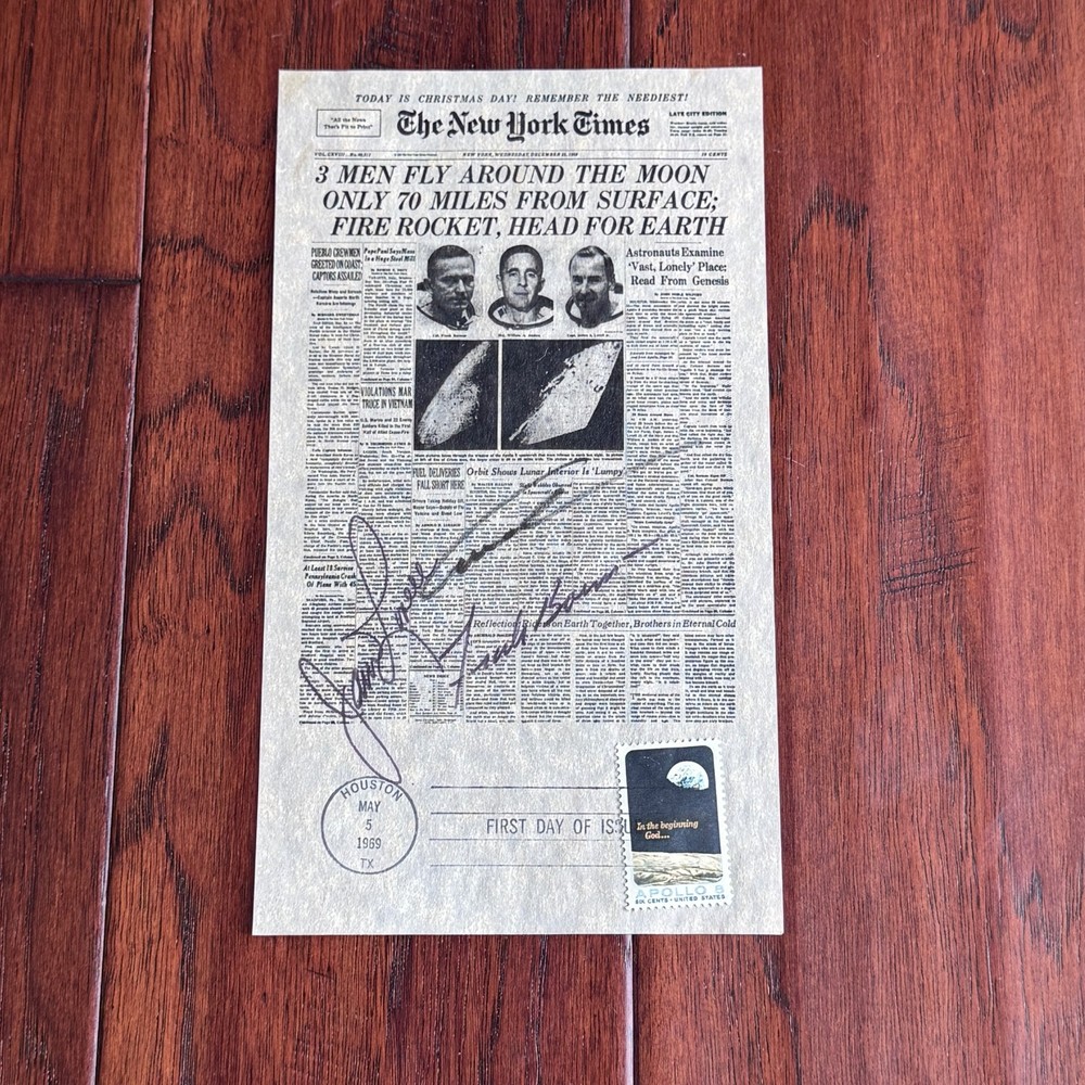 APOLLO 8 * JSA * Crew Autograph MOON Mini Newspaper FDC * Bill William Anders