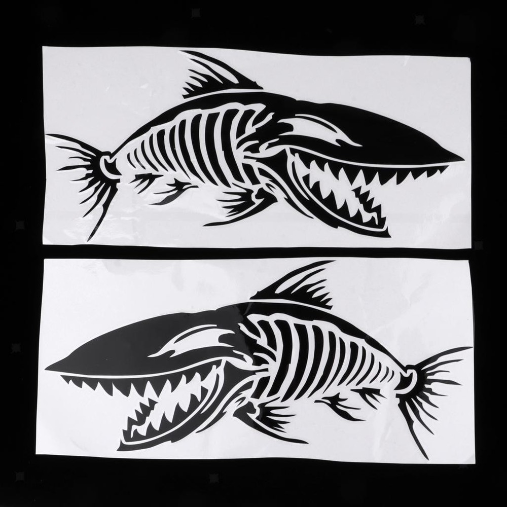 Pack 2 Waterproof Kayak Skeleton Fish Bone Decal Funny Stickers