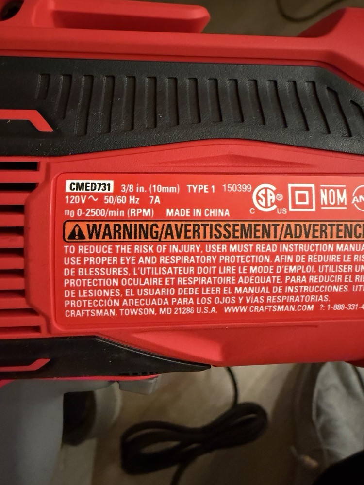 Craftsman Corded Electric Drill CMED731 3/8 Variable Speed