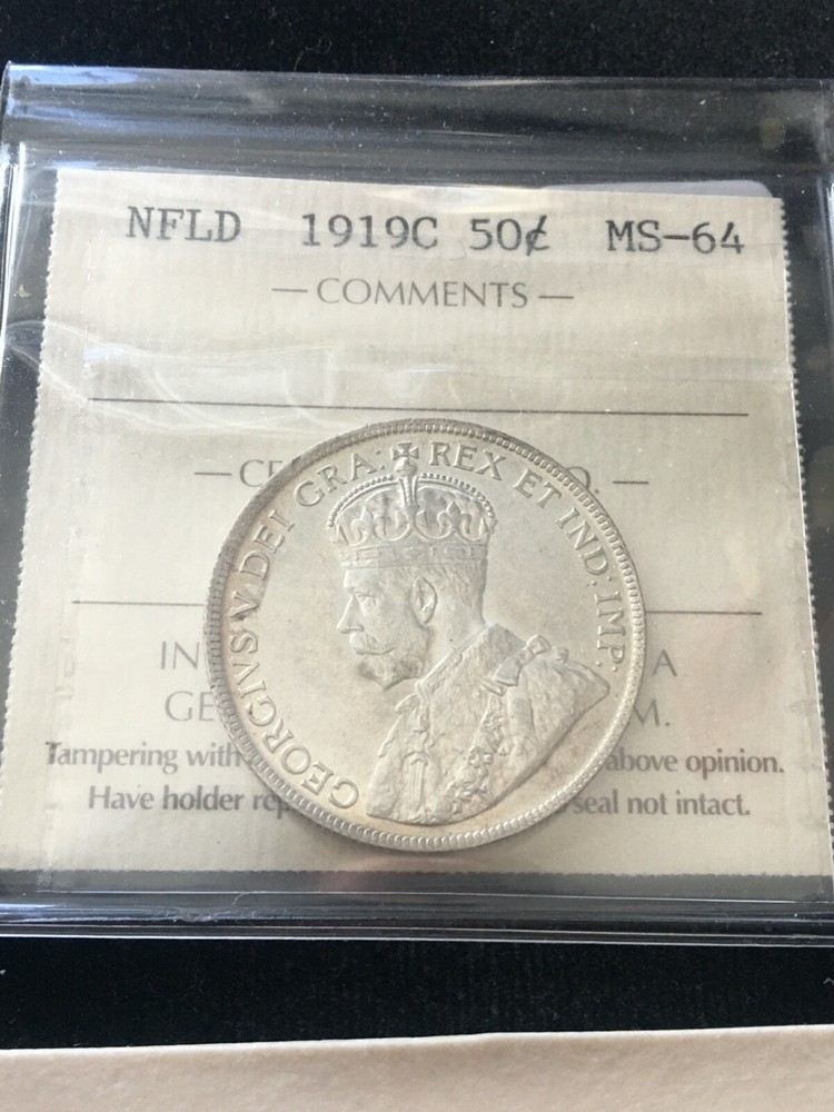 1919C  Newfoundland, ¢50 Cent, ICCS Graded, **MS-64**