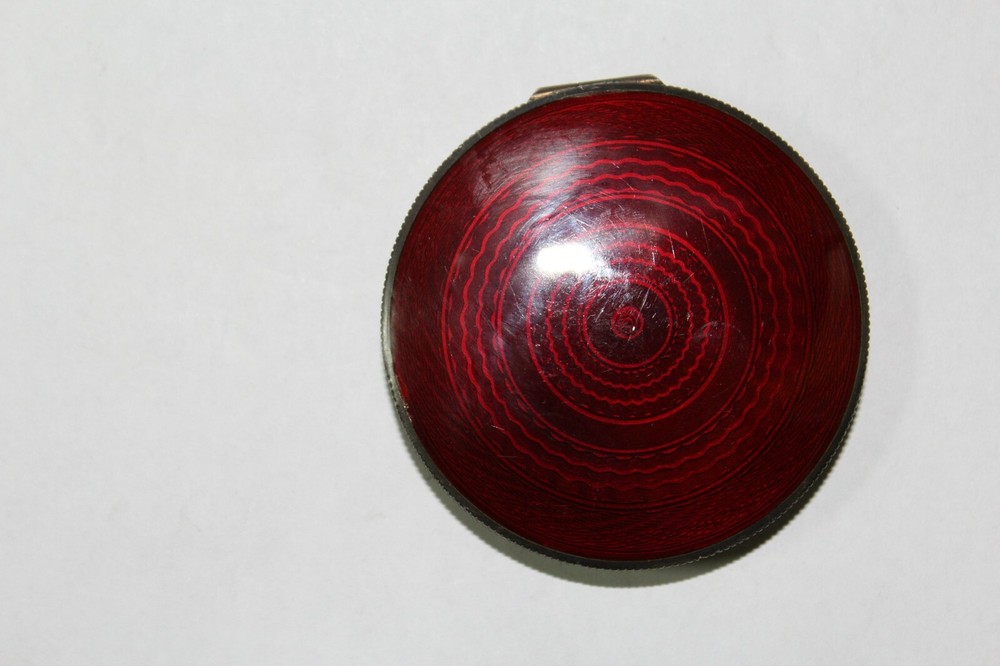 Antique 935 Silver Red Enamel Hallmarks Box Trinket Pill Compact  # S285