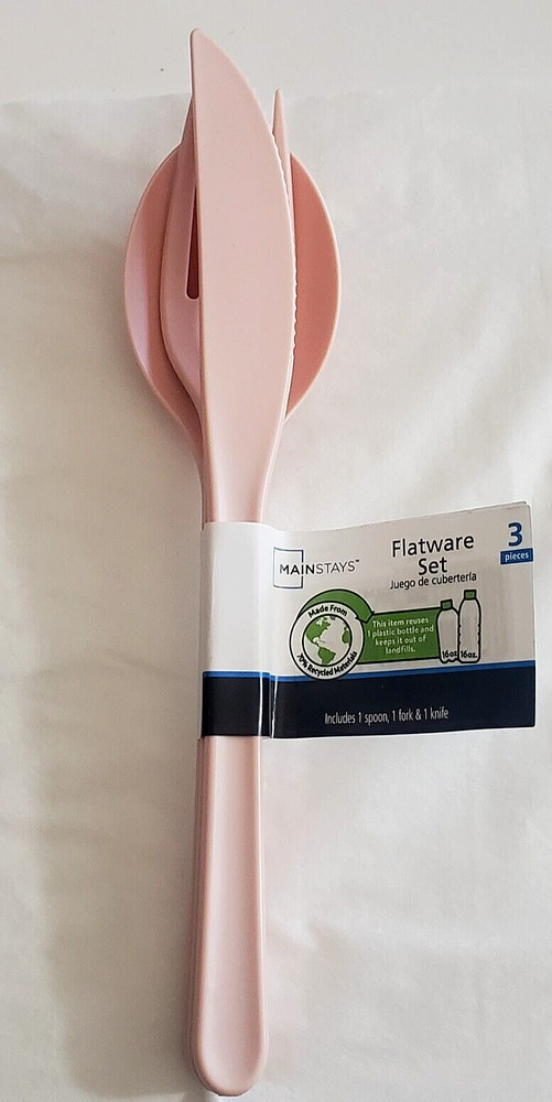 MAINSTAYS Eco-Friendly Recycled Plastic 3-Piece Flatware Set, PINK