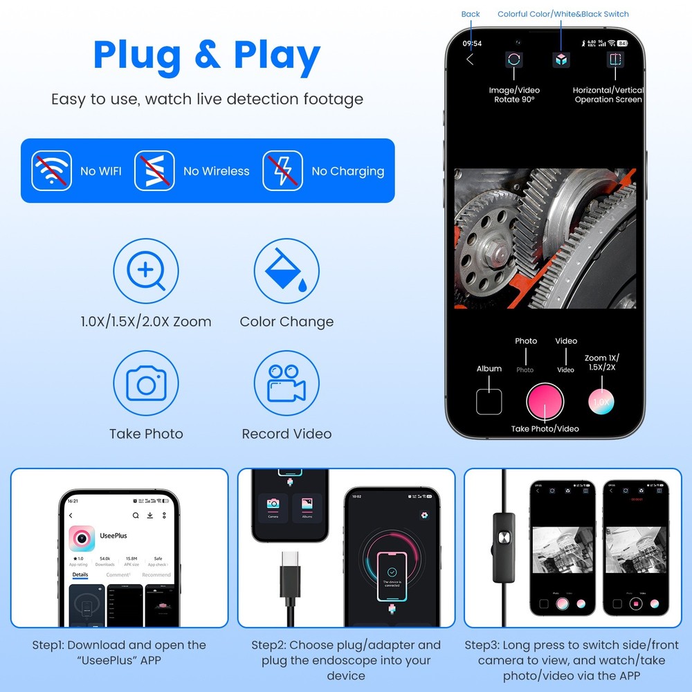 Endoscope Camera 1920P Inspection Borescope Tool with Light 16.4FT Snake Cable
