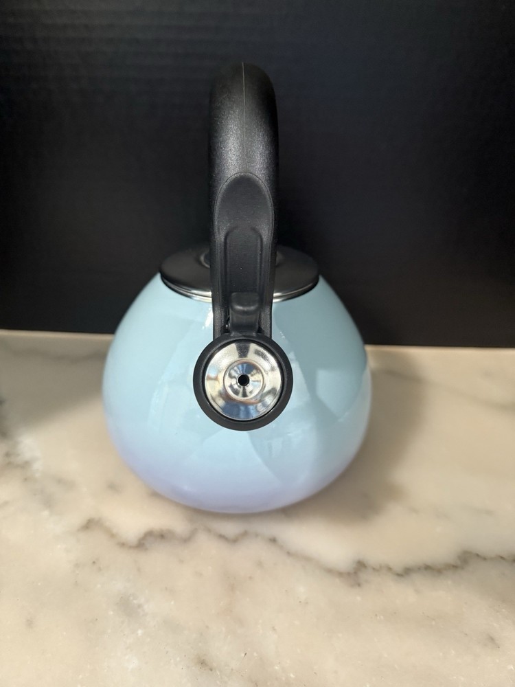 The Cellar Button Tea Kettle with Stay-Cool Handle 1.4 quarts Aqua