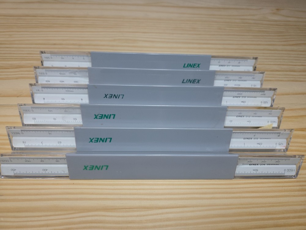 Linex Triangular Graphics Engineering Drawing ruler Lot Of 6 & case Free Shippin