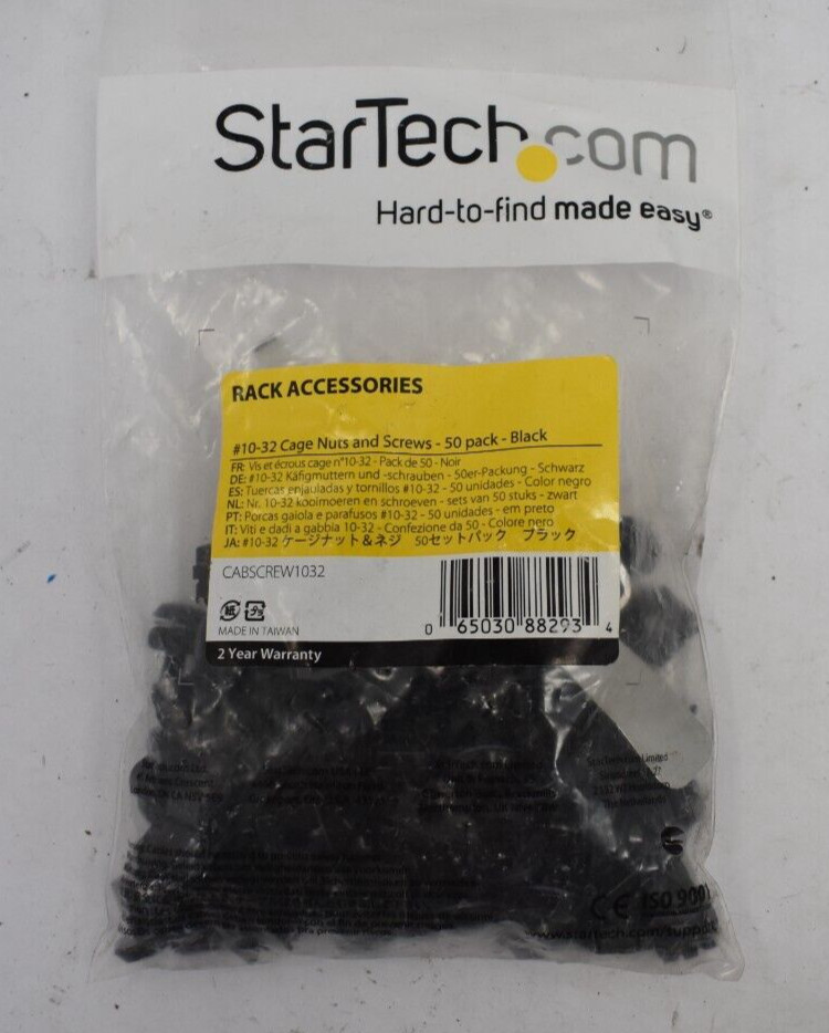 StarTech #10-32 Cage Nuts & Screws 50 Pack Black Hardware CABSCREW1032