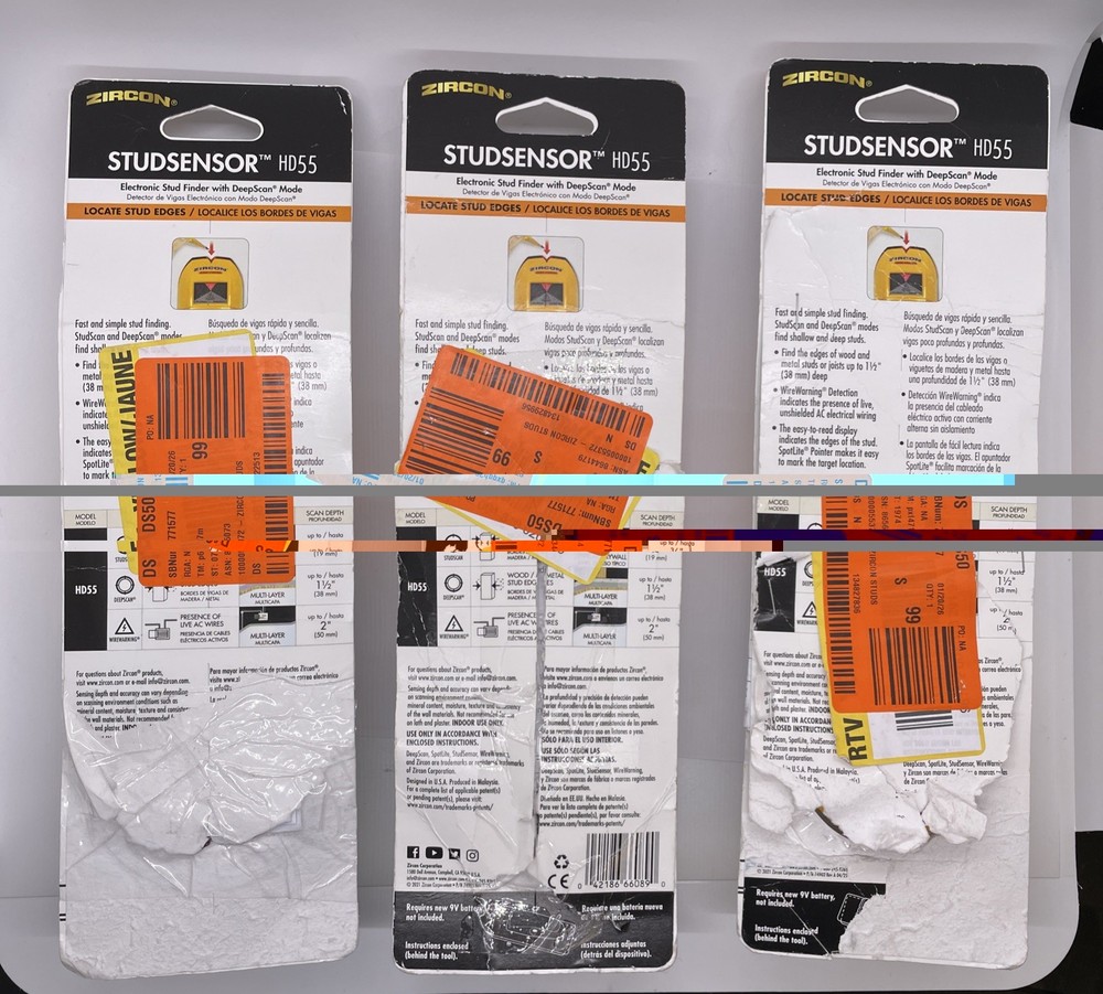 3 PACK - Zircon StudSensor HD55 Stud Finder w/ Deepscan Mode - Yellow