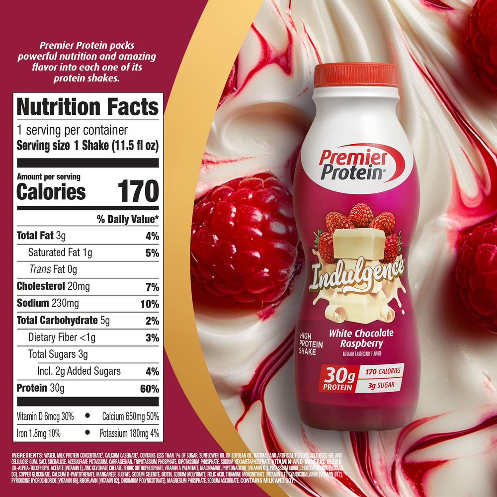 Premier Protein Indulgence Shake White Chocolate Raspberry 30g Protein 12Ct