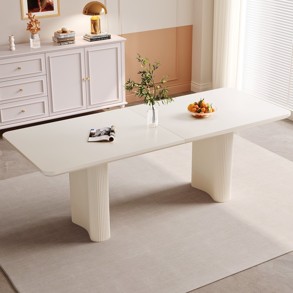 79"Modern Dining Table for 4-8 Cream White  Kitchen Table Dining Room Table