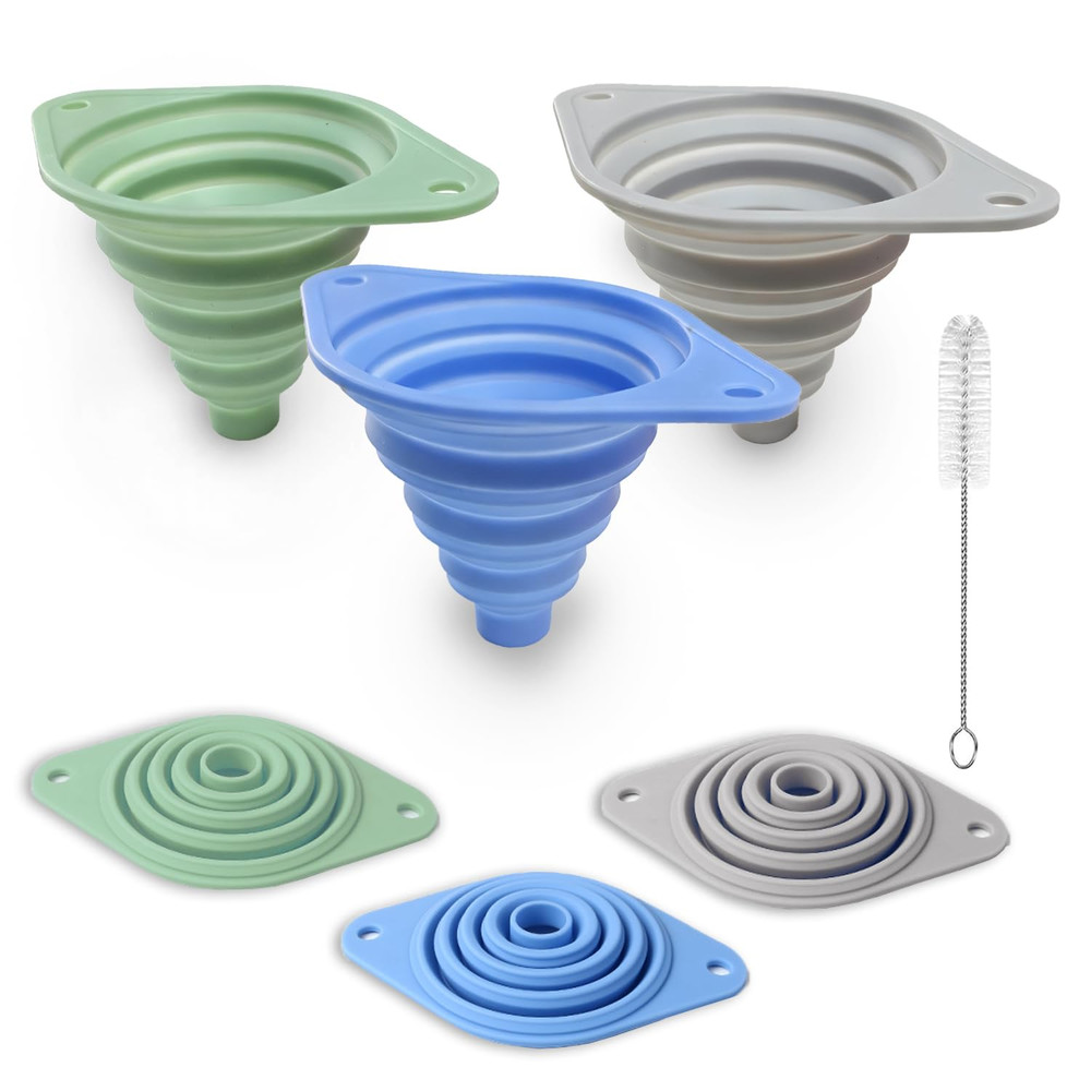 Kitchen Funnel Set 3 Pack, Collapsible Silicone Funnel for Kitchen Use, Small Fu