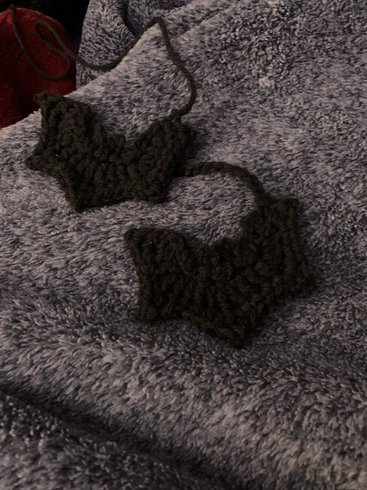 Handmade crochet black bat and skull