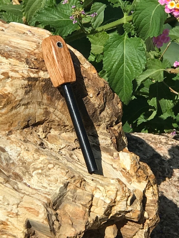 Handmade Solid Oak Handle 3/8" Ferrocerium Rod/Striker W/ Stainless Lanyard Hole