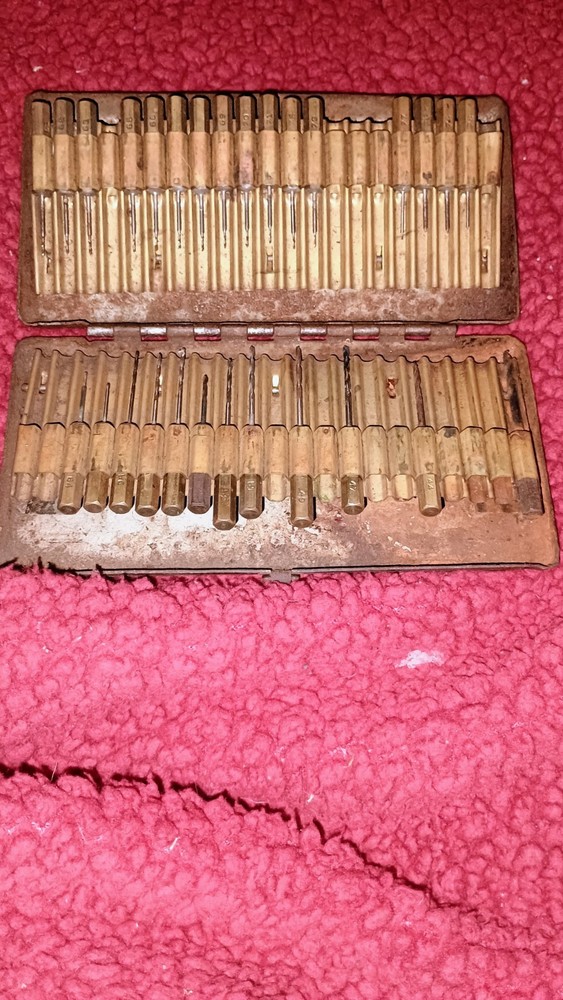 Antique Drill Bit Set In Case Iron Case