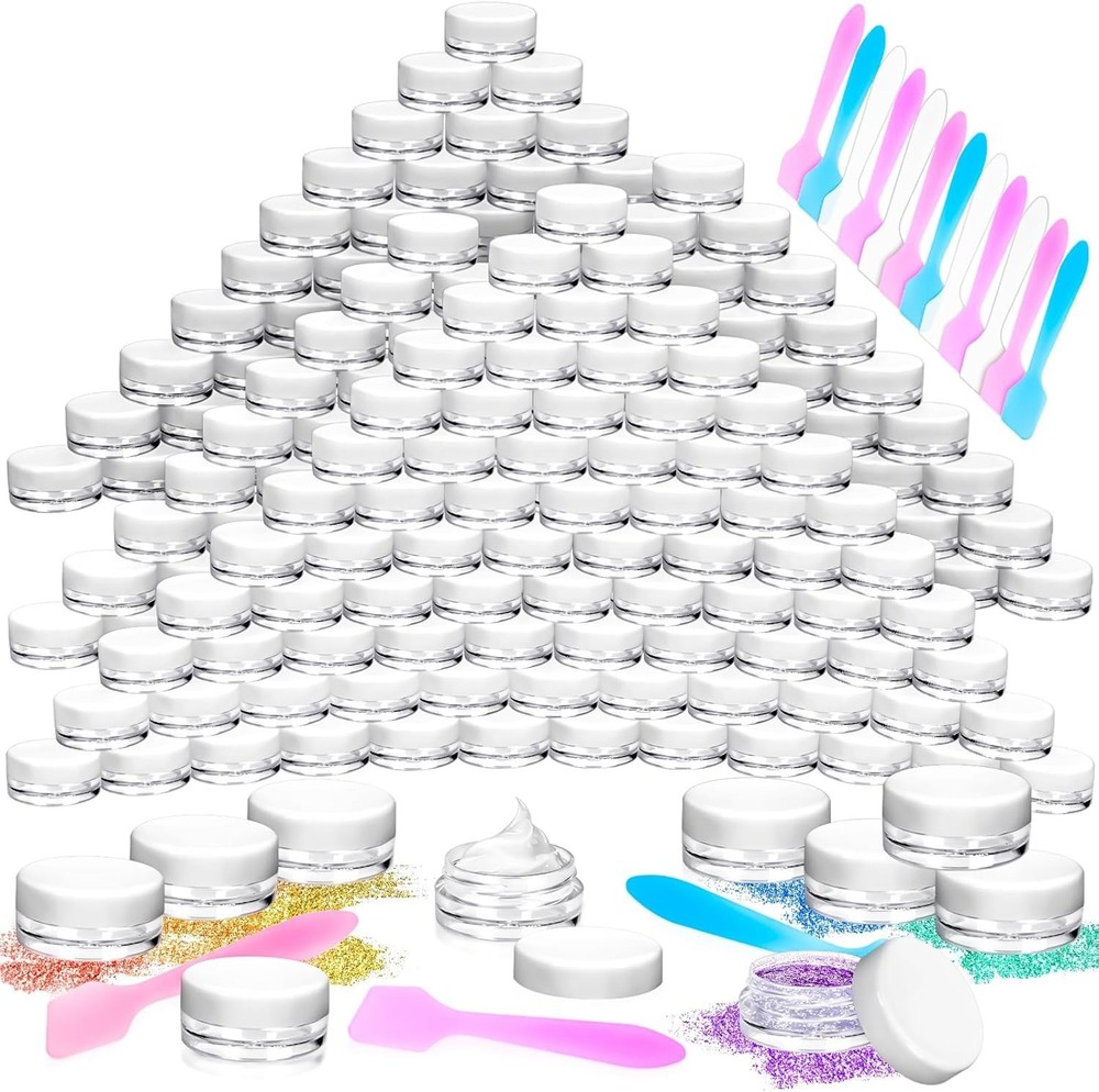 100 Pcs 3g Empty Plastic Containers with White Lids Tiny Makeup Sample Container